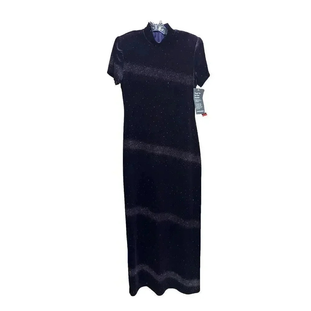 Vintage 90s Y2K Jessica Howard Purple Velvet Maxi Dress 8 Gothic Grunge